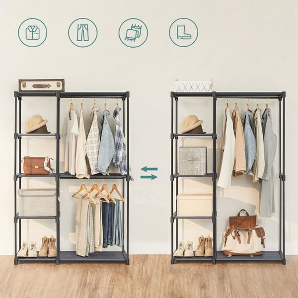 Tøj Skab, Fritstående Garderobe, Foldbar, 112 x 43 x 165 cm, Sort
