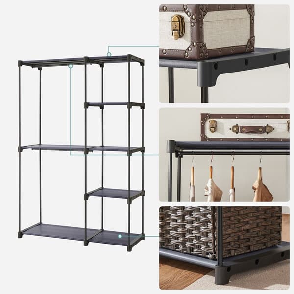 Tøj Skab, Fritstående Garderobe, Foldbar, 112 x 43 x 165 cm, Sort