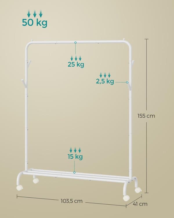 Klädställning, HSR131B01, 41x103.5x155 cm, Vit