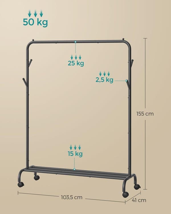 Vaateripustin, SONGMICS HSR131B01, 103.5x41 cm, Musta