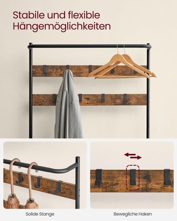 Klädställning, VASAGLE, 32,2x84x180 cm, Vintagebrun-Svart