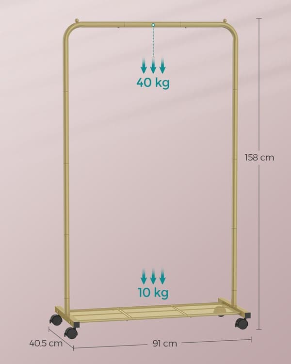 Tøjstativ, SONGMICS, 91x158 cm, Guld