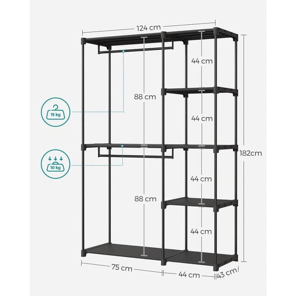 Tøjgarderobe, SONGMICS, 43x124x182 cm, Sort