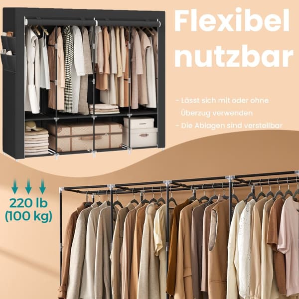 Stofggarderobe - 45 x 170 x 167 cm, sammenfoldelig og åndbar