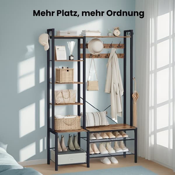 Coat Rack Set - Med skosoffa och 5 spånskivor, garderobskombination