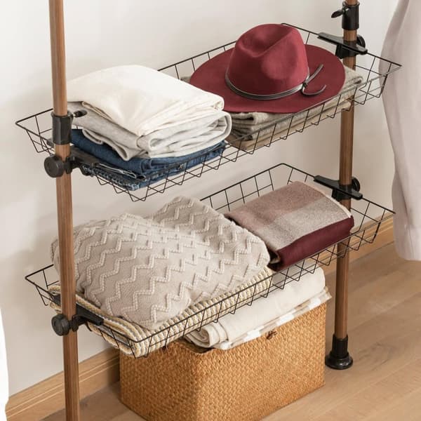 Garderobsystem, KLS04-BR, Bredd: 75-122+102+75-122 cm, Höjd: 200-270 cm, Brun