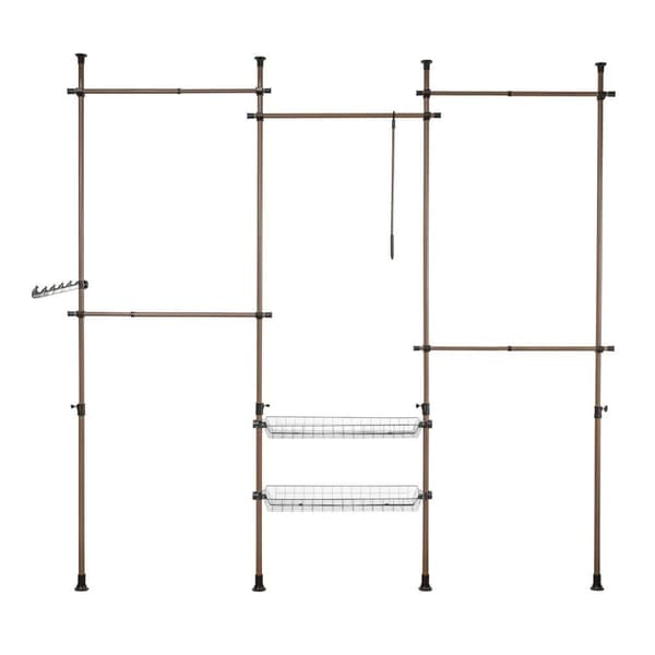 Garderobsystem, KLS04-BR, Bredd: 75-122+102+75-122 cm, Höjd: 200-270 cm, Brun