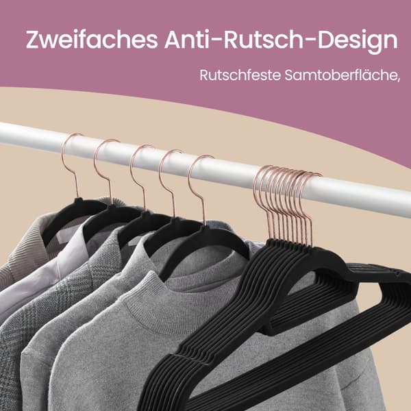 Velour Tøj Bøjler, SONGMICS CRF21BK50, 43.5x22.5 cm, Sort Rosaguld
