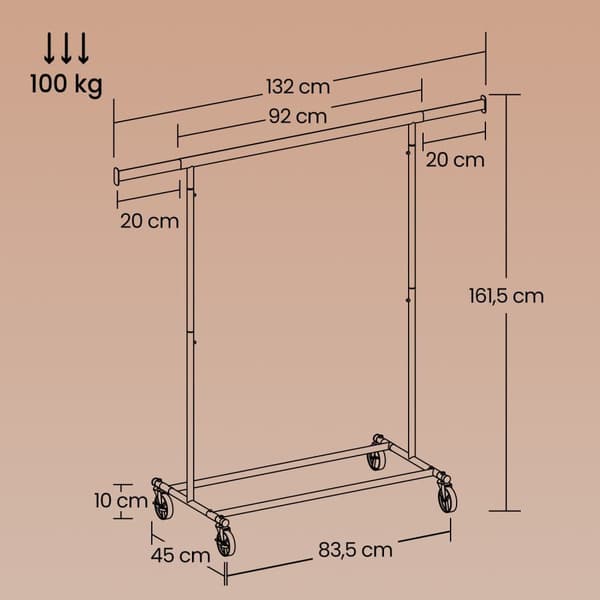 Tøjstativ, SONGMICS, 45x92-132x161.5 cm, Hvid