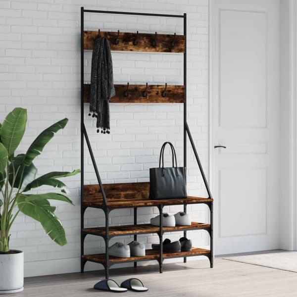 Klädställning med skoförvaring rökfärgad ek 90x34x184 cm