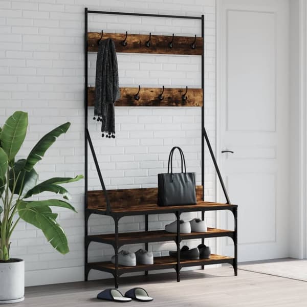 Klädställning med skoförvaring rökfärgad ek 100x40x184 cm