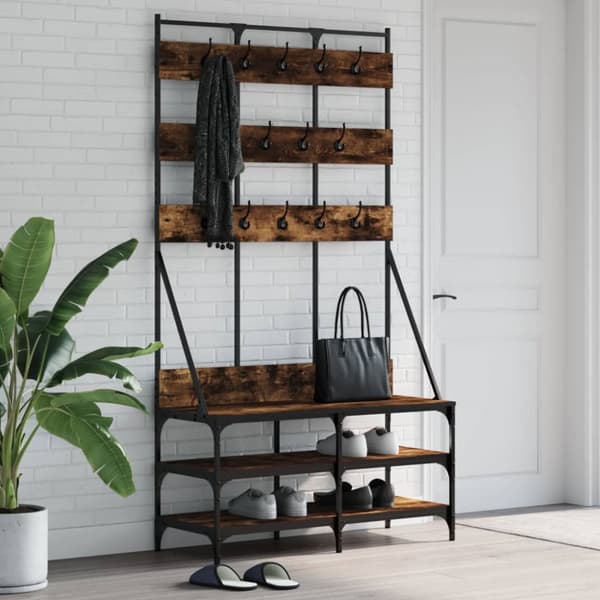 Klädställning med skoförvaring rökfärgad ek 100x40x184 cm