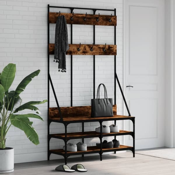 Klädställning med skoförvaring rökfärgad ek 100x40x184 cm
