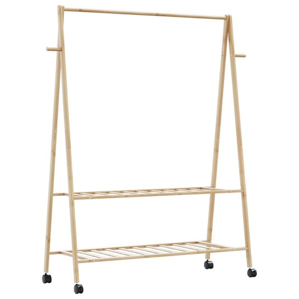 Klädställ med hyllor och hjul 132x45,5x155,5 cm bambu