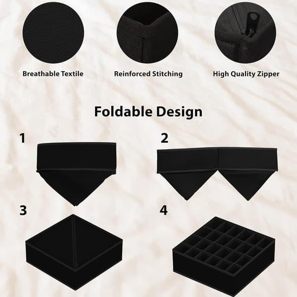 Bomclap Houseware 4-Pack skuffe arrangør sæt - skab dividere til undertøj, sokker, bh'er, tørklæder, slips - foldbare ikke-vævede opbevaringskasser
