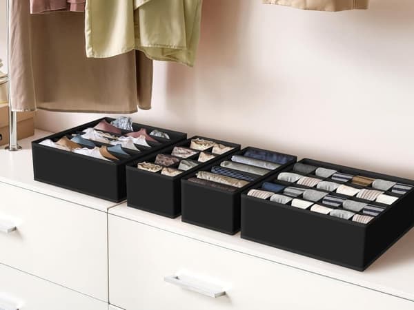 Bomclap Houseware 4-Pack Ladda Organisator Set - Skåp Dividers för underkläder, strumpor, BH, halsdukar, slips - Vikbara icke-vävda förvaringslådor