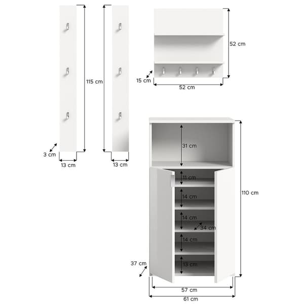 ProjektX garderobe oppstilling 3 deler hvit høyglans.
