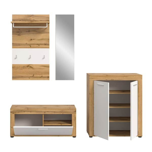 Jam garderobe oppstilling 4 deler hvit, eik dekor.