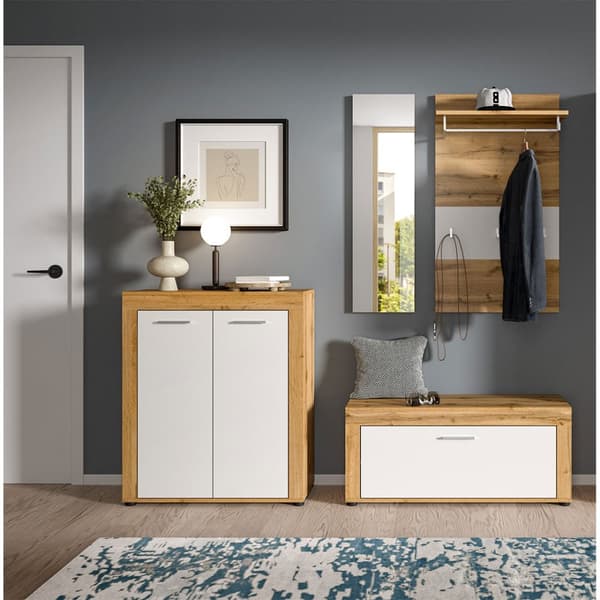 Jam garderobe oppstilling 4 deler hvit, eik dekor.