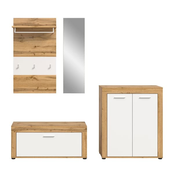 Jam garderobe oppstilling 4 deler hvit, eik dekor.