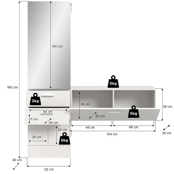 Vaga garderobe oppstilling 2 deler hvit.