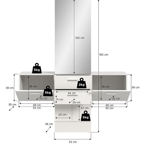 Vaga garderobe oppstilling 3 deler hvit.