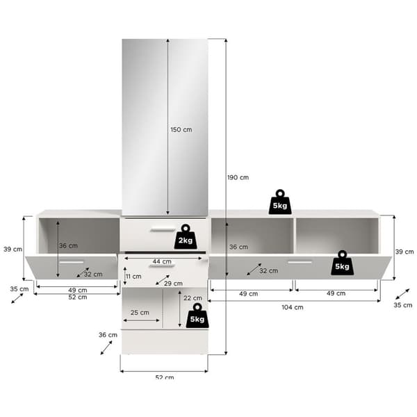 Vaga garderobe oppstilling 3 deler hvit.