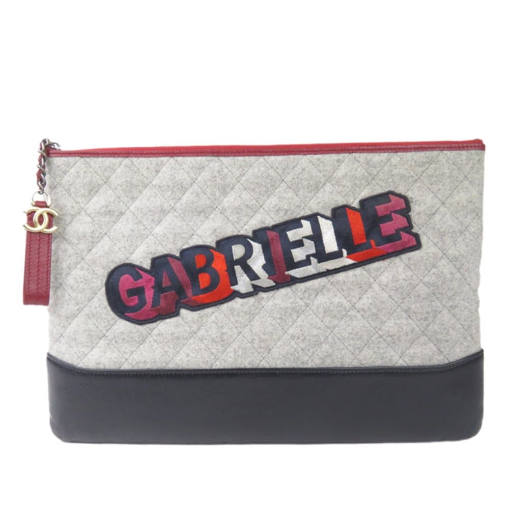 Chanel Gabrielle Wool Clutch Gray