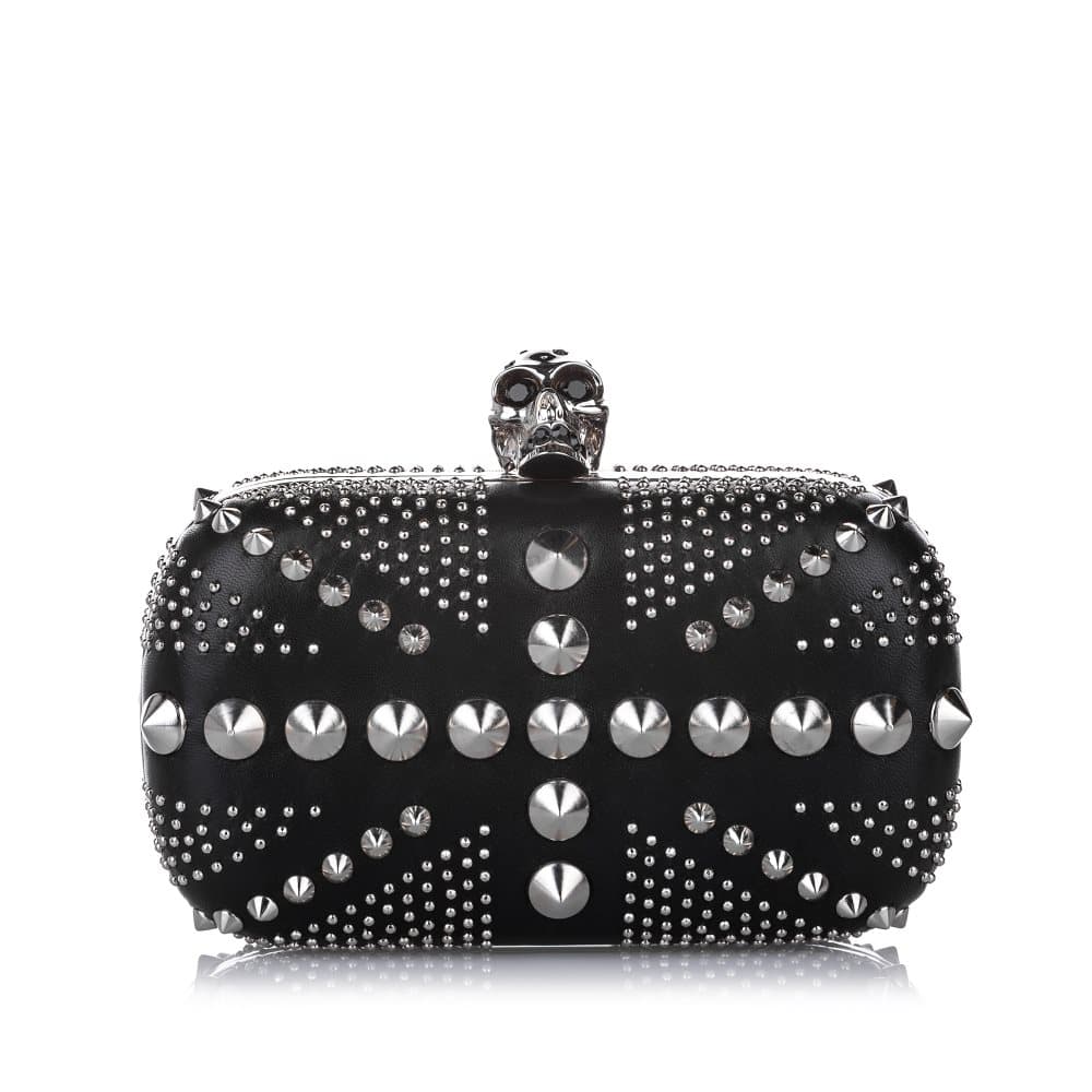 Alexander McQueen Studded Britannia Skull Leather Clutch Bag Black
