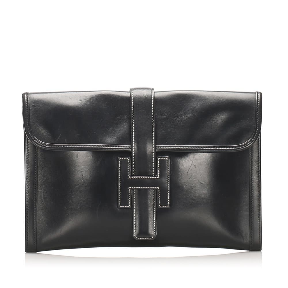 Hermes Jige GM Leather Clutch Bag Black