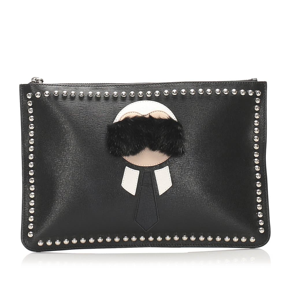 Fendi Karlito Leather Clutch Bag Black