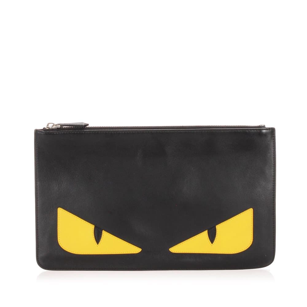 Fendi Monster Leather Clutch Bag Black