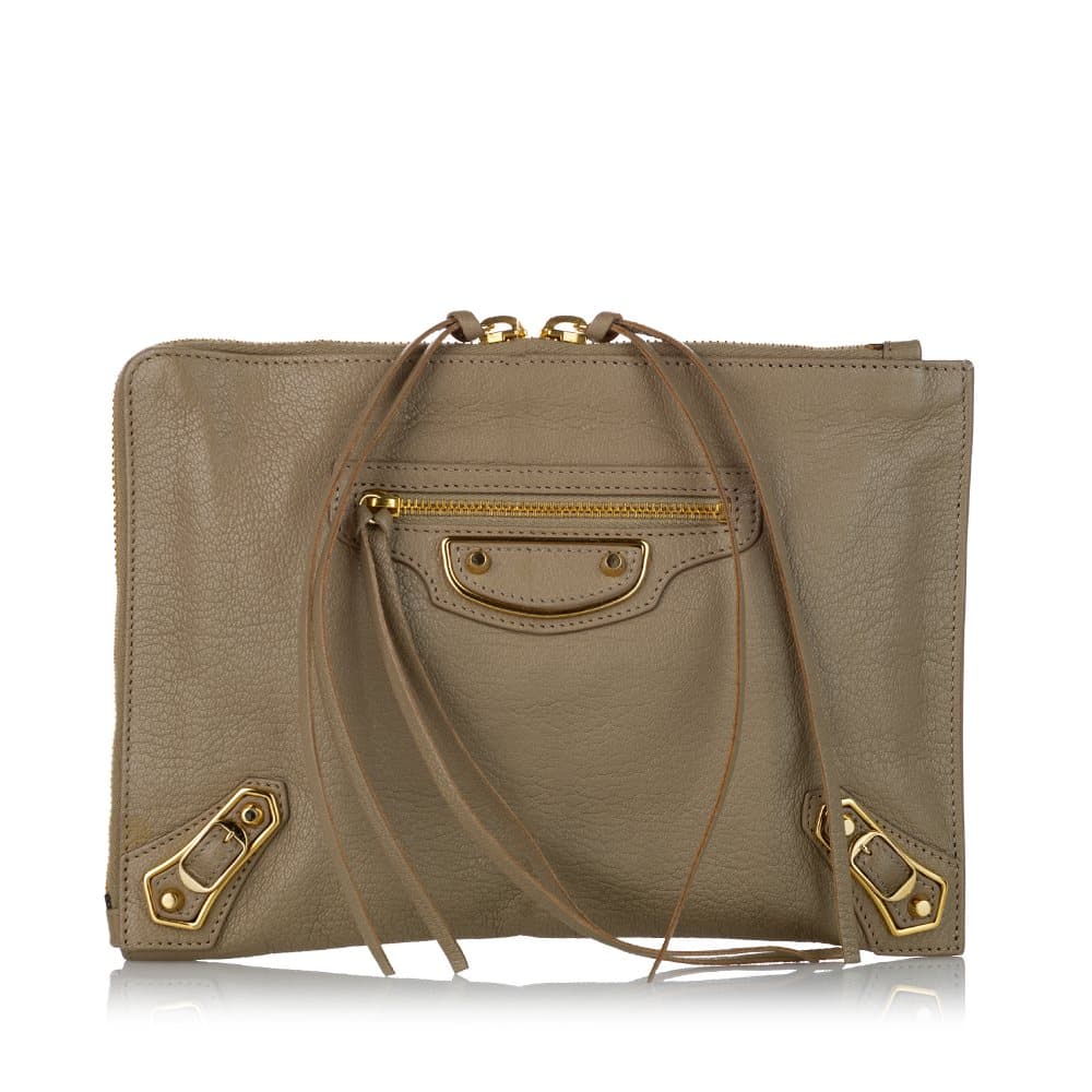Pre-owned Balenciaga Motocross Giant Arena Clutch Bag Brown