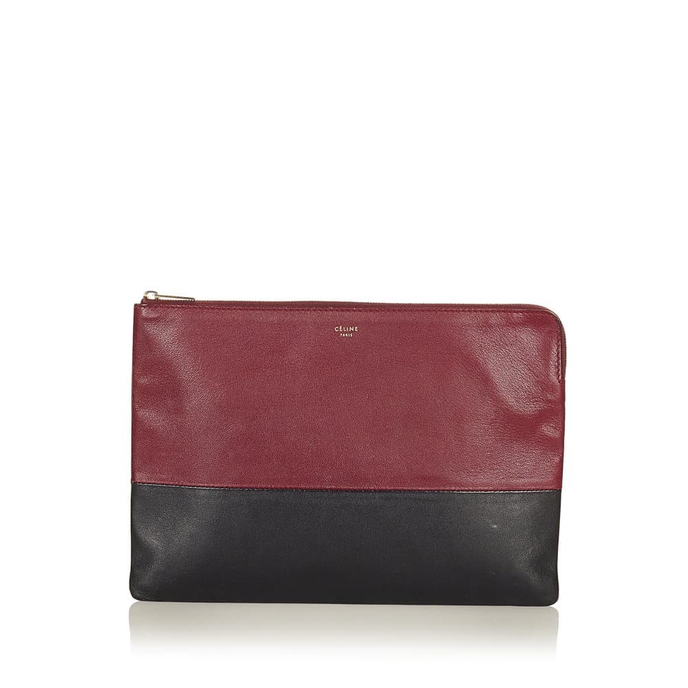 Pre-owned Celine Solo Bicolor Leather Clutch Bag Red