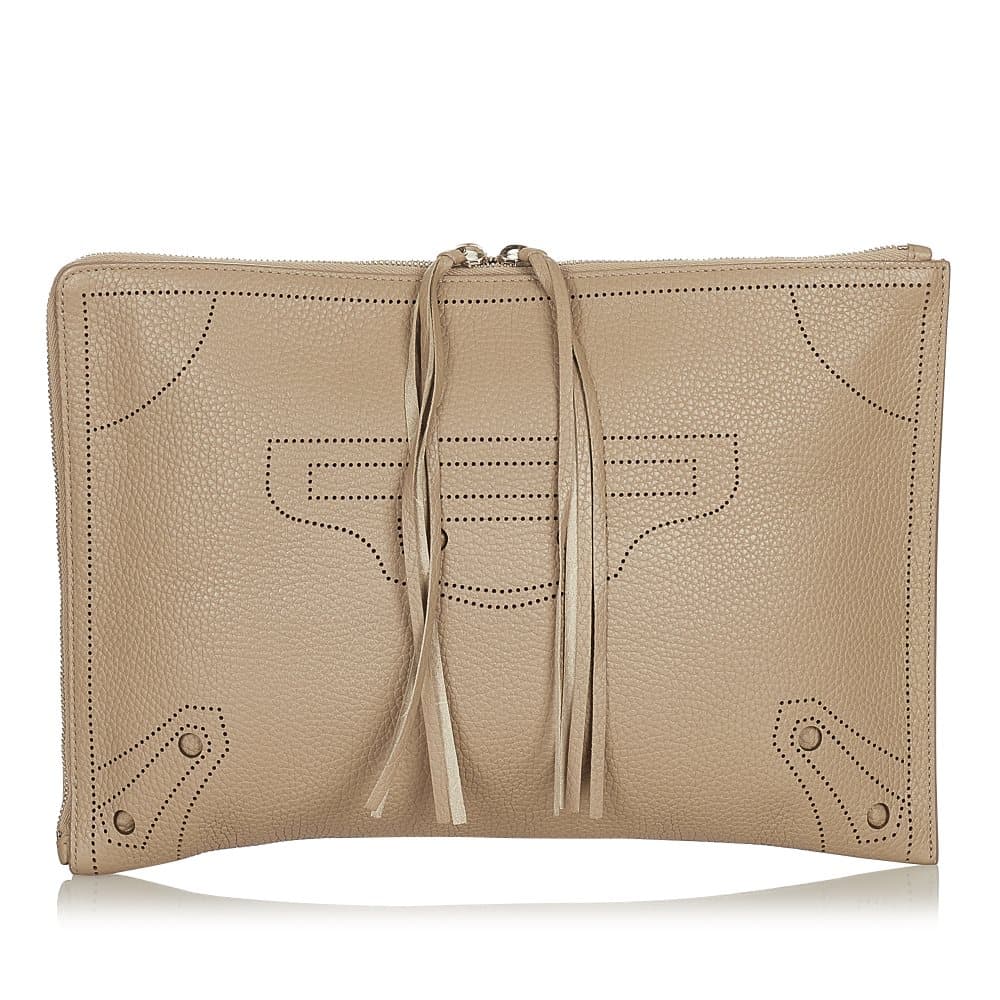 Pre-owned Balenciaga Blackout Zip Leather Clutch Bag Gray