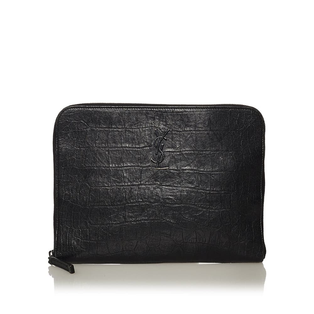 Pre-owned Saint Laurent Embossed Leather Clutch Bag Black
