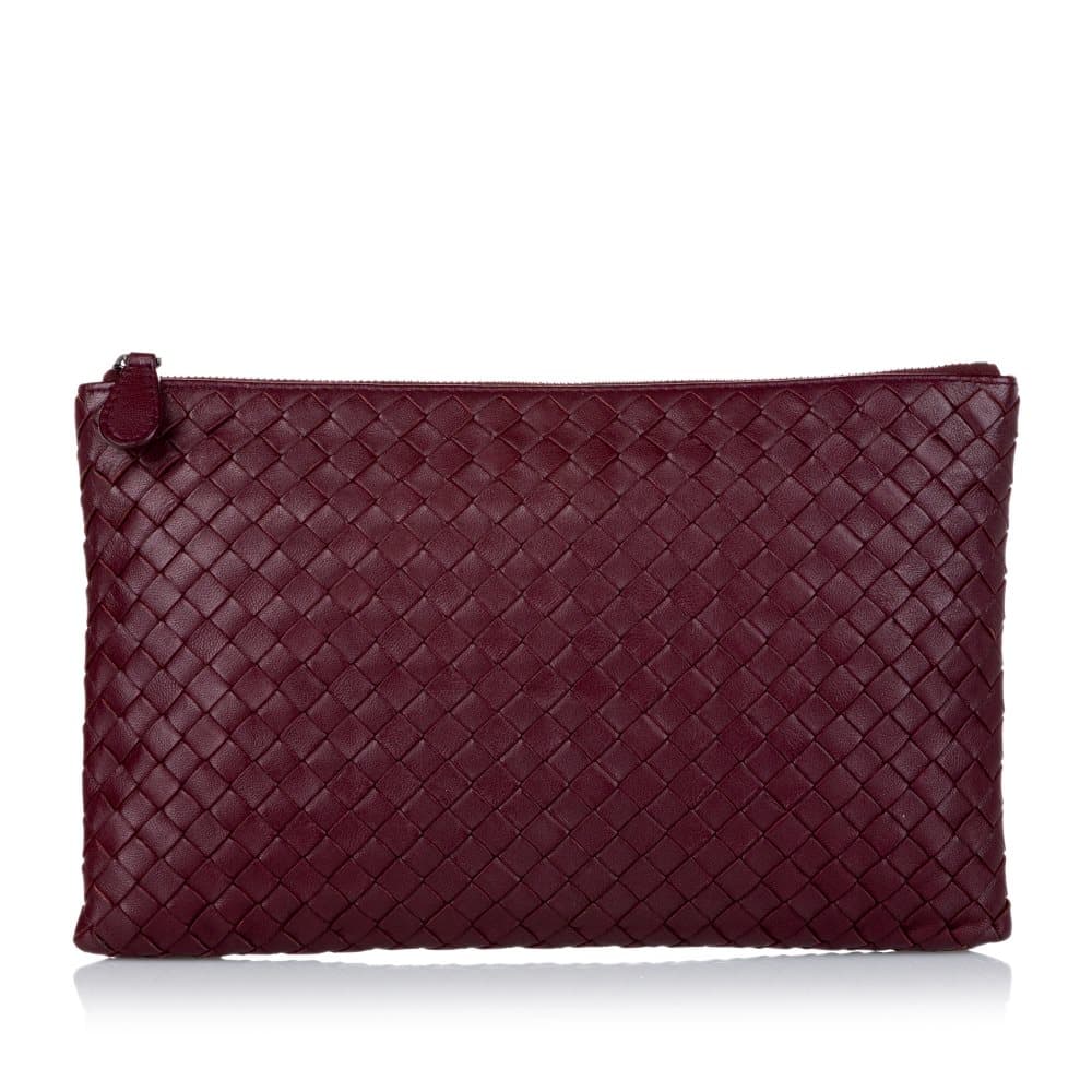 Pre-owned Bottega Veneta Intrecciato Leather Clutch Bag Red