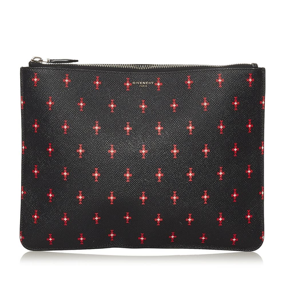 Pre-owned Givenchy Printed Leather Clutch Bag Black