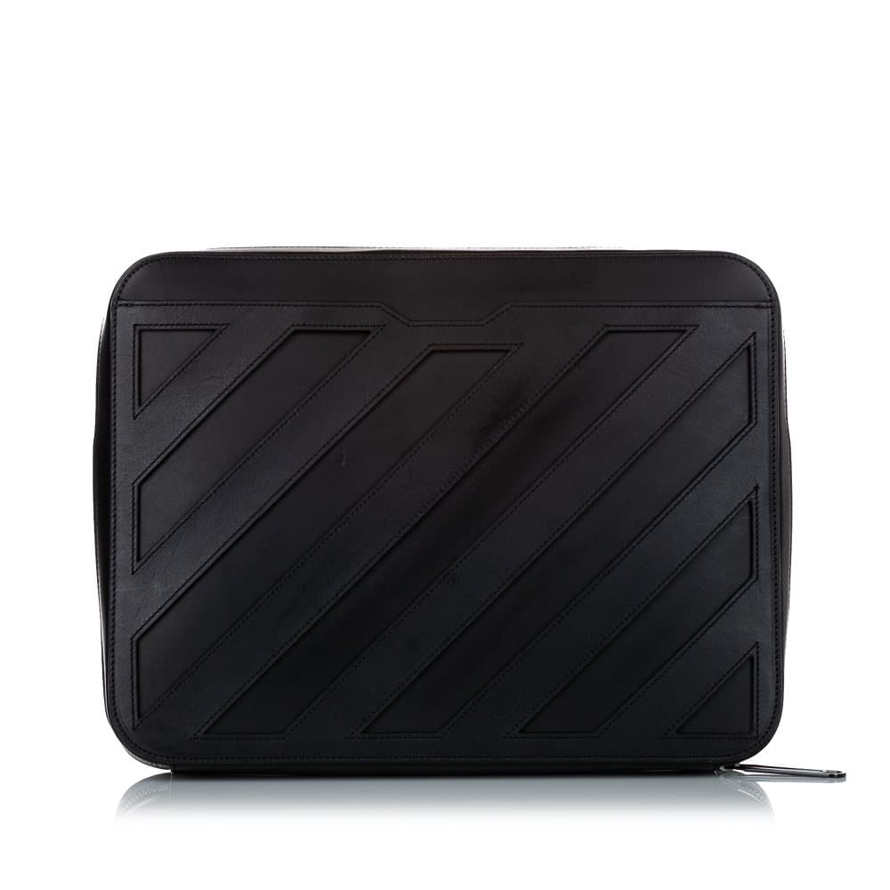 Pre-owned Off White Binder Clip Leather Clutch Bag Black