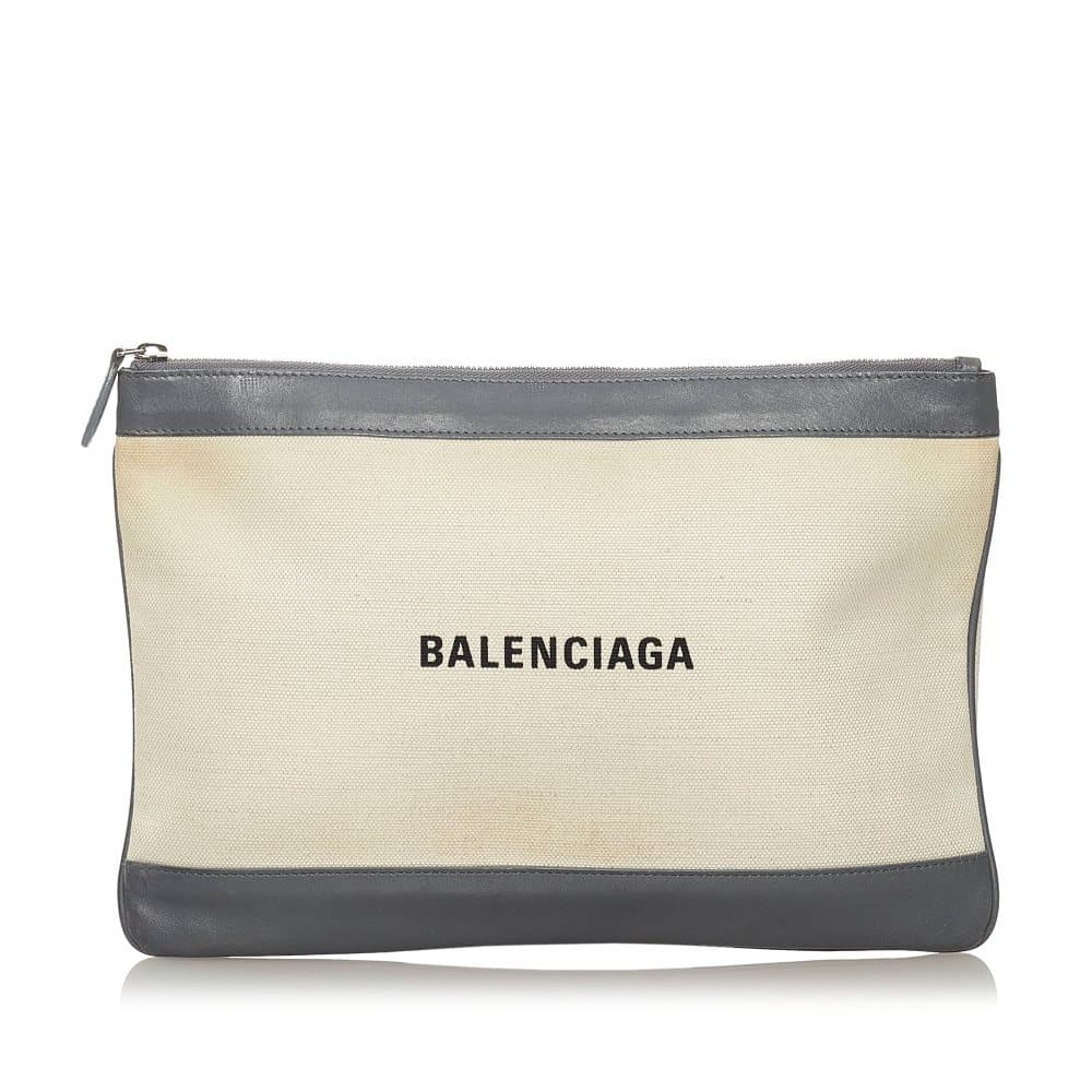 Pre-owned Balenciaga Navy Clip M Clutch Bag White