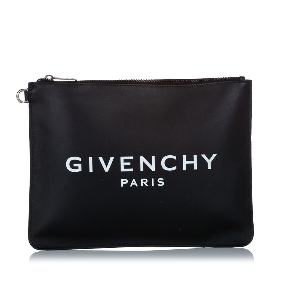 Pre-owned Givenchy Logo Leather Clutch Bag Black