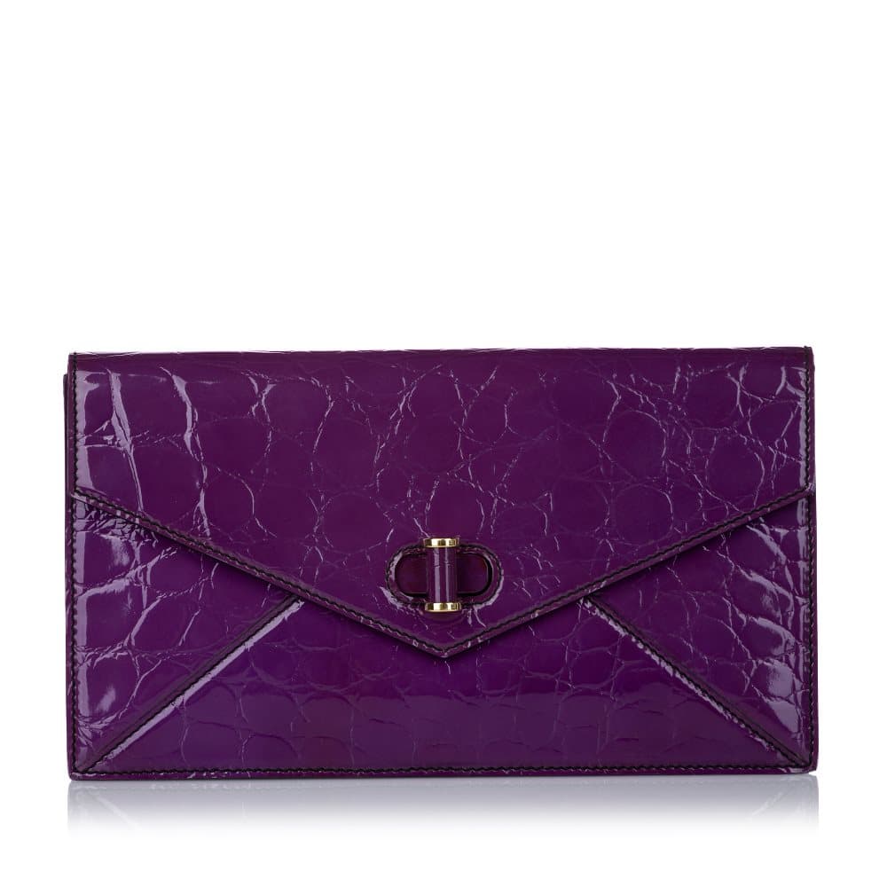 Pre-owned Alexander McQueen Embossed Patent Leather Clutch Bag Purple
