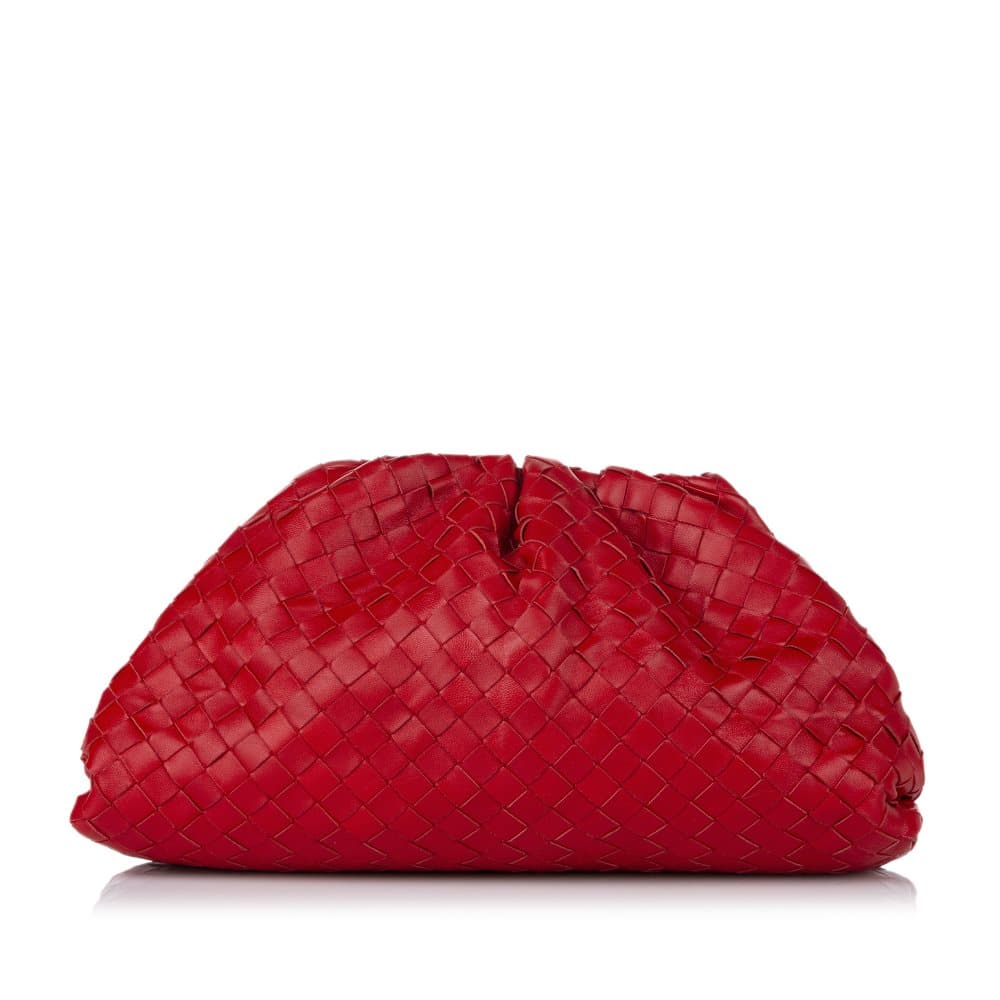 Pre-owned Bottega Veneta The Pouch Intrecciato Leather Clutch Bag Red