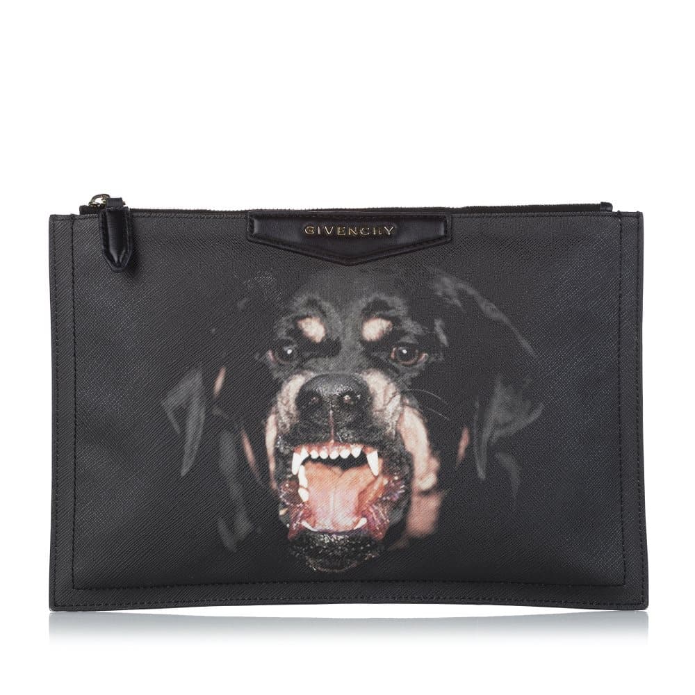 Pre-owned Givenchy Antigona Rottweiler Leather Clutch Bag Black