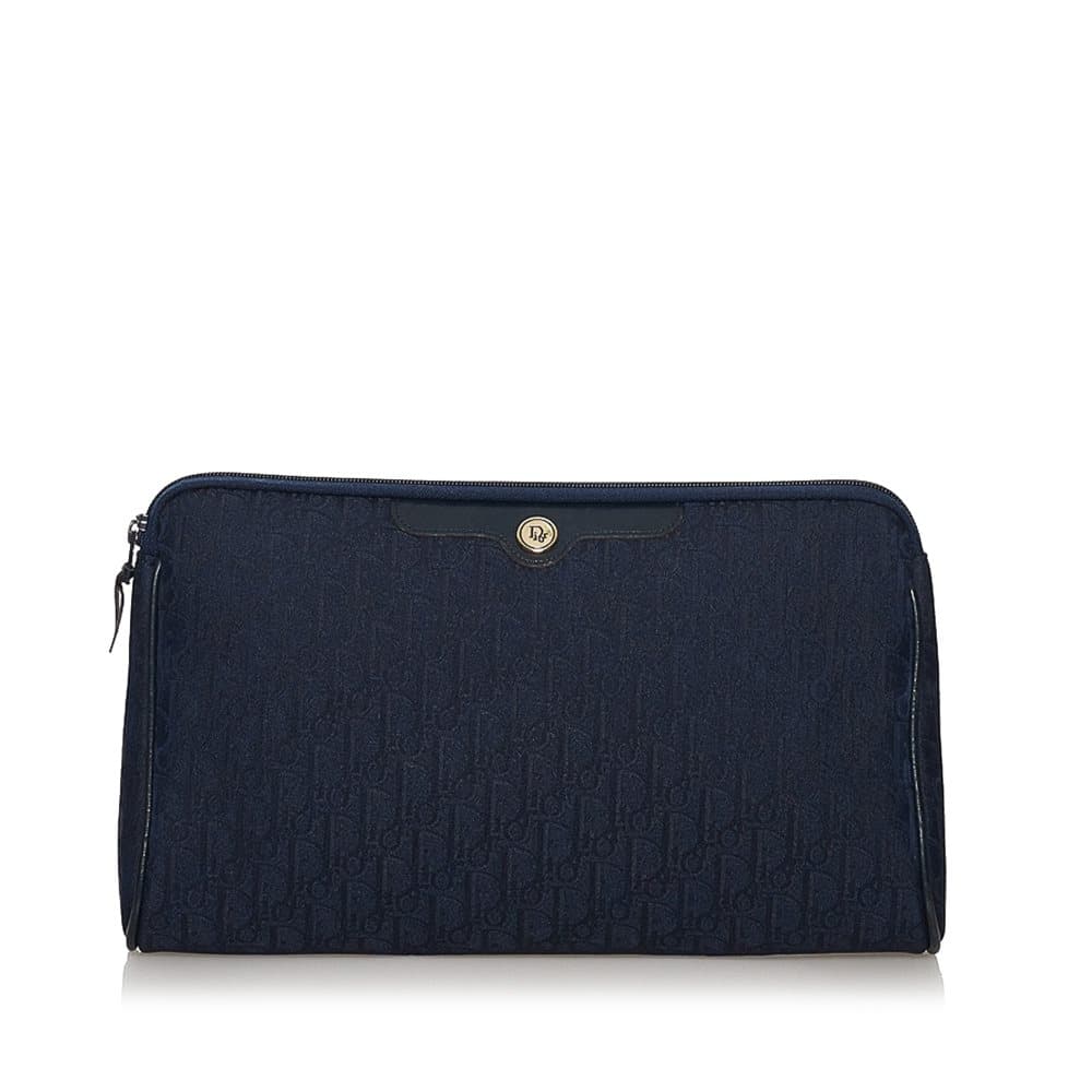 Pre-owned Dior Oblique Canvas Clutch Bag Blue