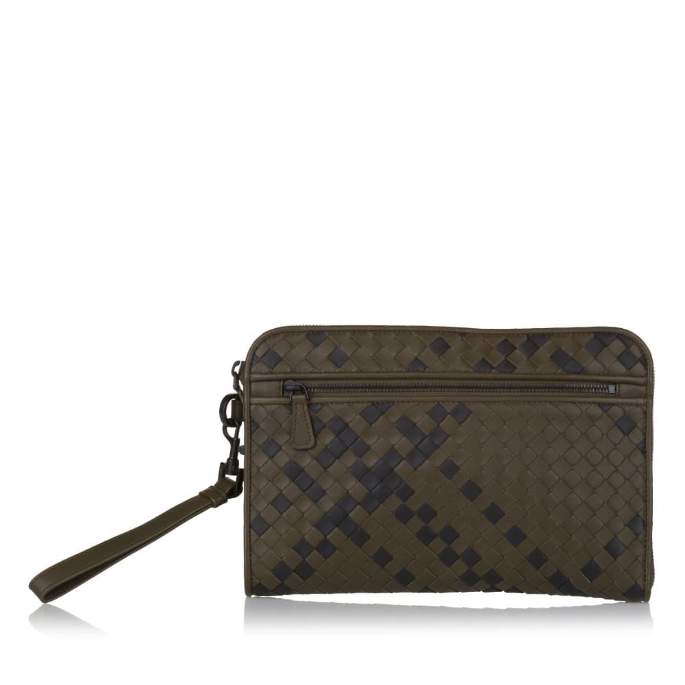 Pre-owned Bottega Veneta Intrecciato Leather Clutch Bag Green