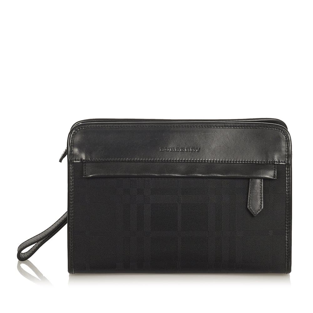 Pre-owned Burberry Plaid Canvas Clutch Bag Black