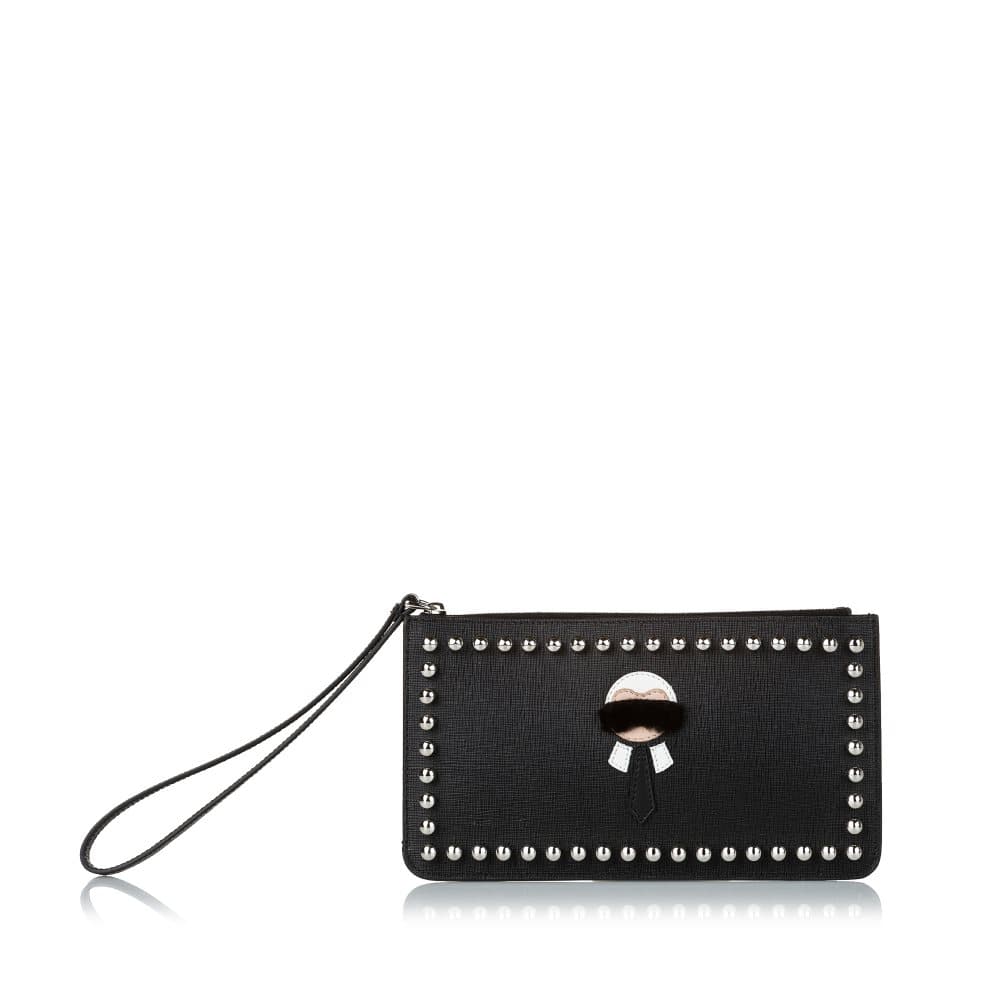 Pre-owned Fendi Karlito Leather Clutch Bag Black