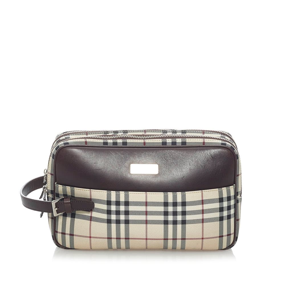 Pre-owned Burberry House Check Canvas Clutch Bag Brown