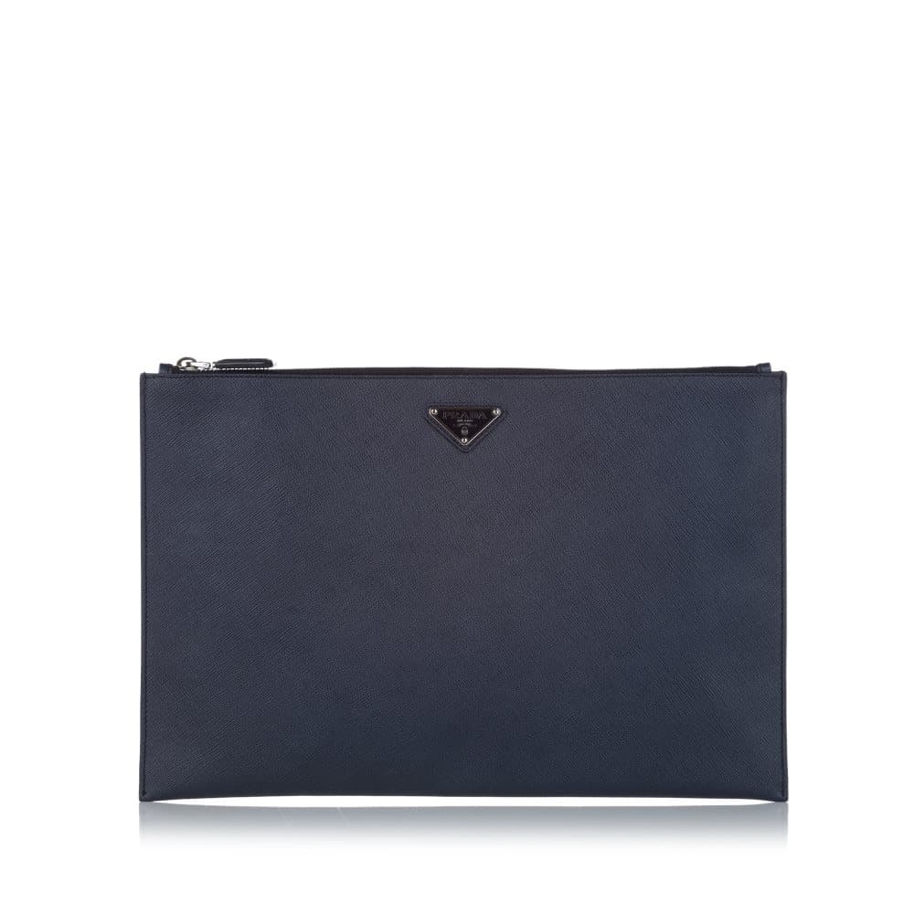 Pre-owned Prada Saffiano Clutch Bag Blue